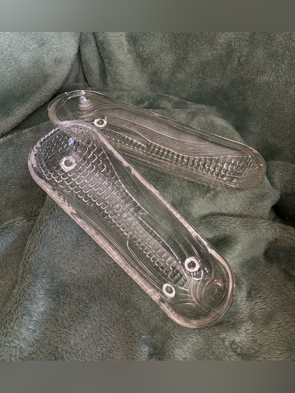 Clear Glass Corn on the Cob Dish, set of 2 (G025)